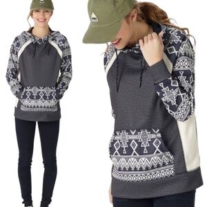 BURTON Durable Goods Heron Gray Cream Aztec Print Hoodie Kangaroo Pocket US Sz S